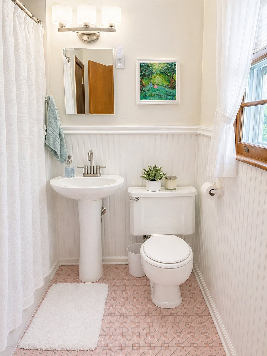 Private bathroom with a shower for the full-size bedroom. 

