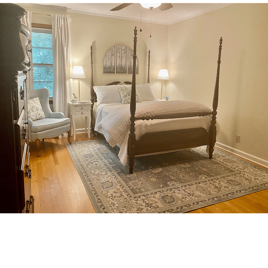 Full size bedroom view from bathroom door