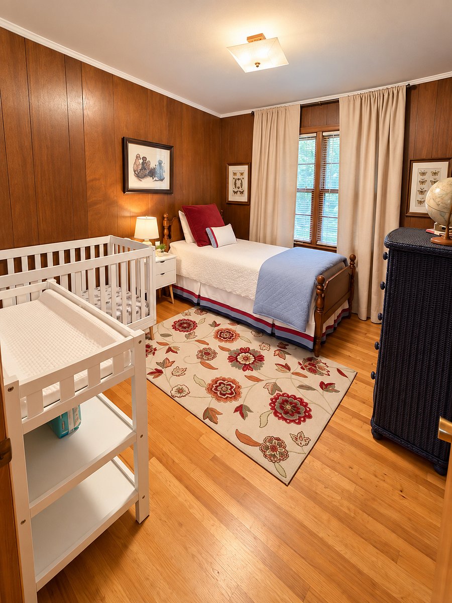 Twin bed, baby/toddler bed, changing table.Din