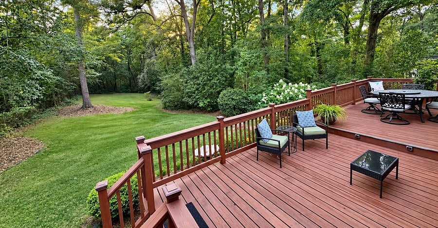 Large deck overlooking backyard.