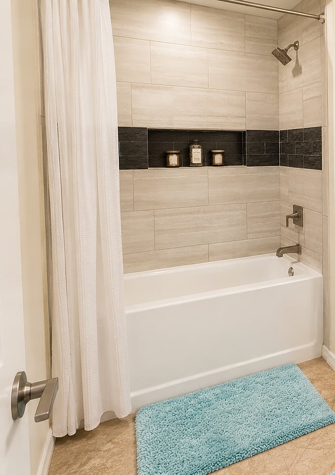Guest bathroom includes an extra-deep soaker tub, vanity, and toiletperfect for relaxing after a day at the beach or exploring Sarasota.