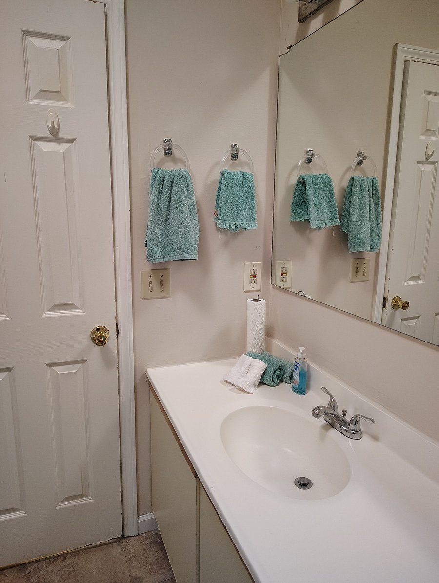 Master bathroom with towels