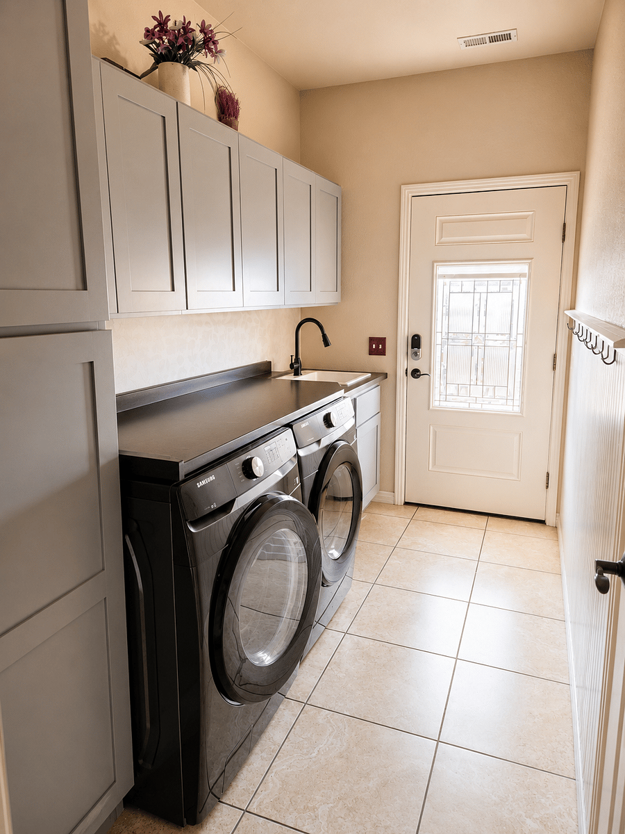Laundry / mud room with secure entry from secure parking area