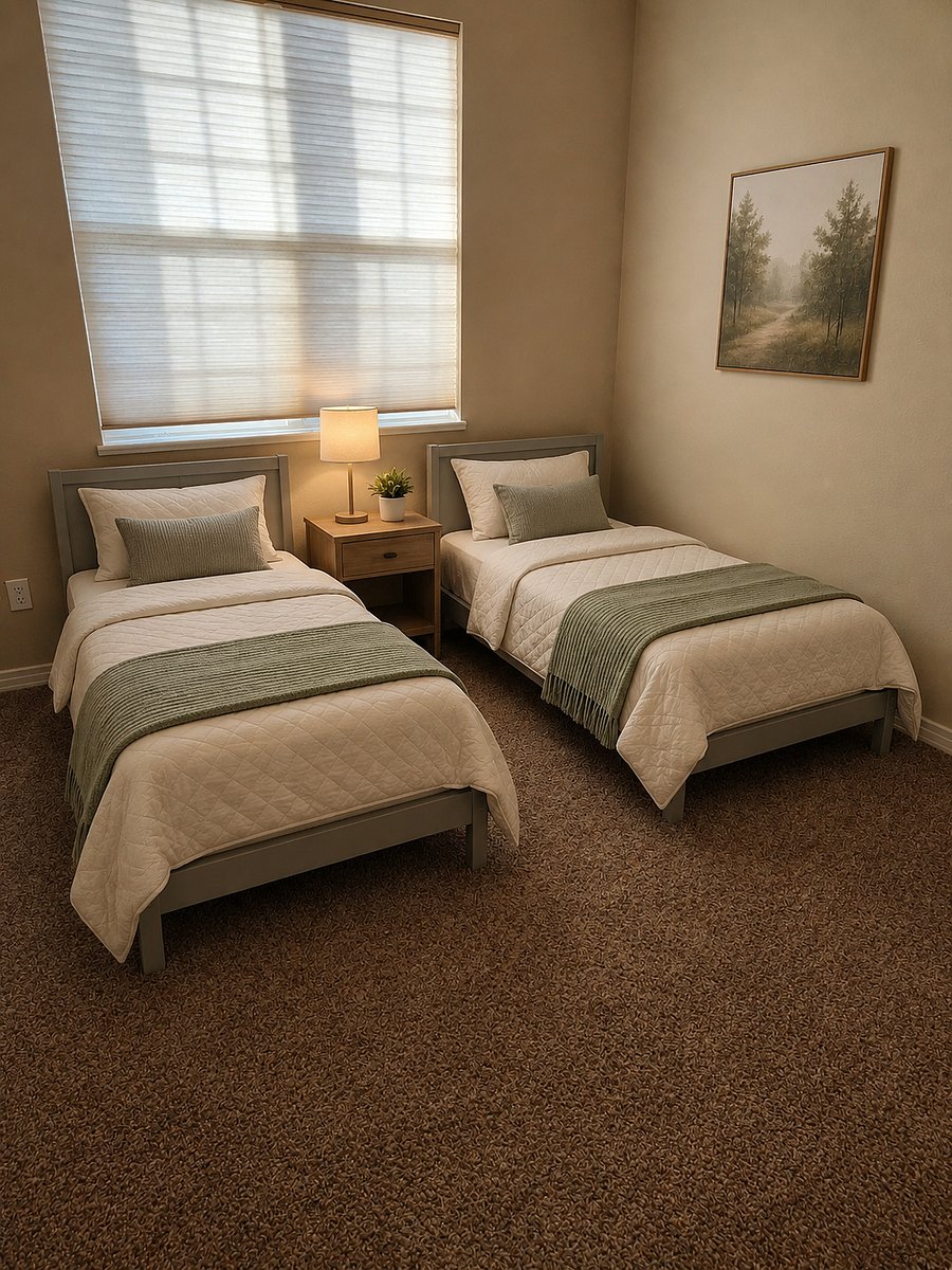 Toddler beds that proved plenty of room for office space. Beds can be replaced with Full size bed upon request.