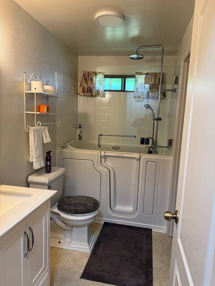 Walk-in tub with a shower, and it's great for soaking.