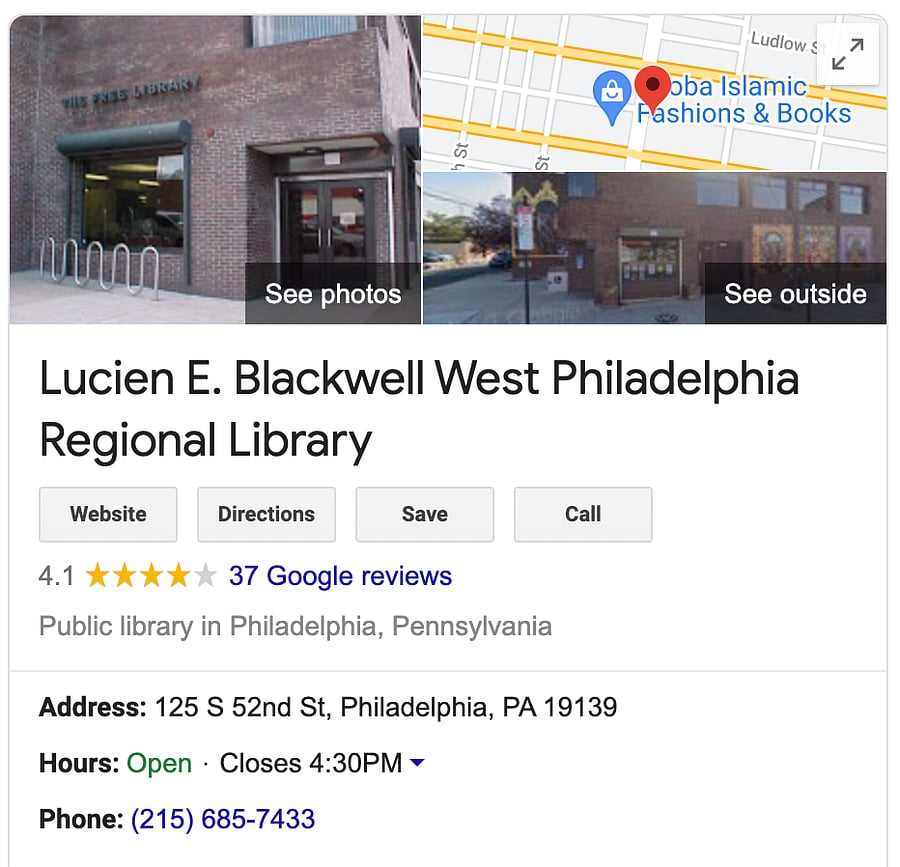 Library 1.5 block walk from residence.