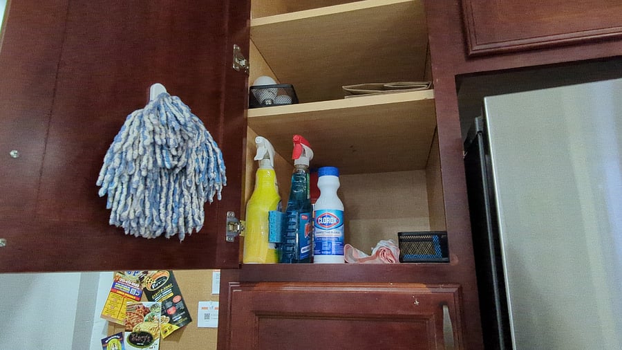Cleaning products, broom/dustpan, mop/bucket and Swiffer WetJet provided.