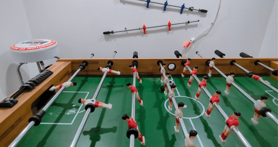 Basement Fooseball table includes a ping-pong overlay for a ping pong good time!