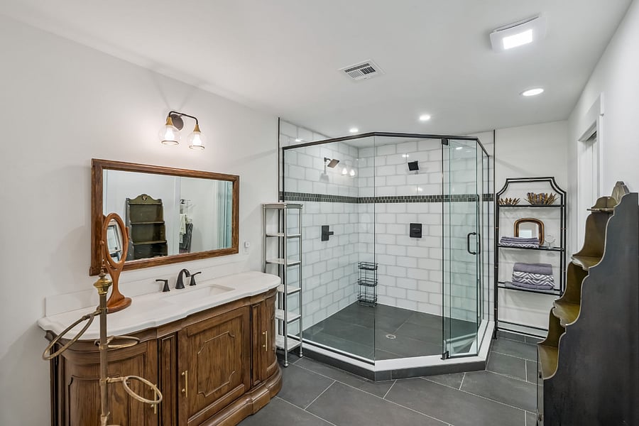 Primary Bedroom Bath Modern Tile with Glass sides