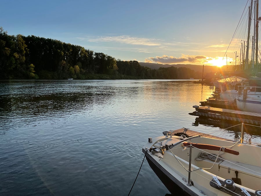 View from marina.  Tenancy includes river access via private marina dock.