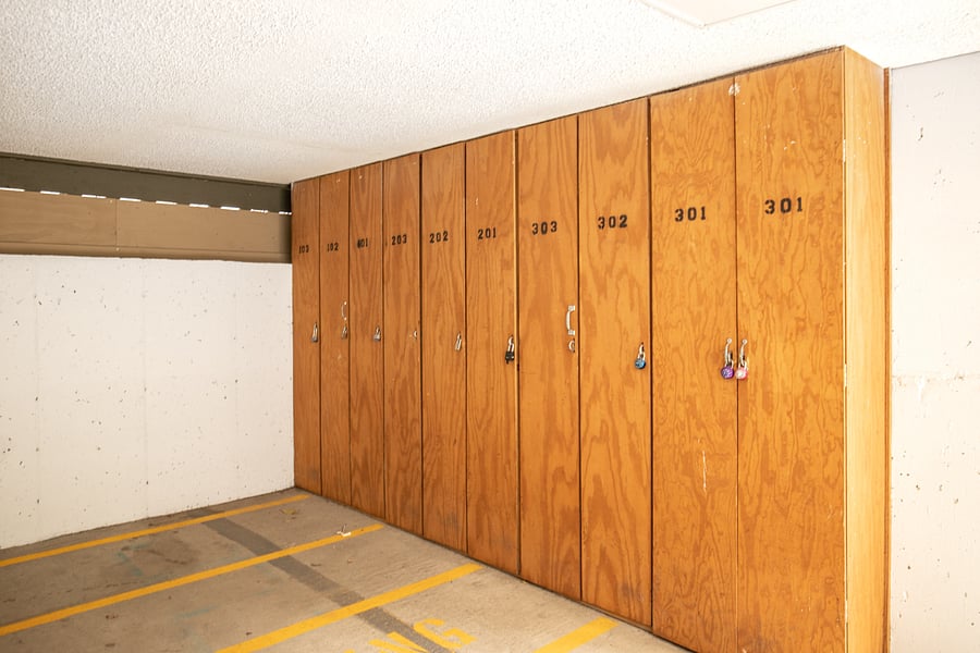 Ski locker in parking garage