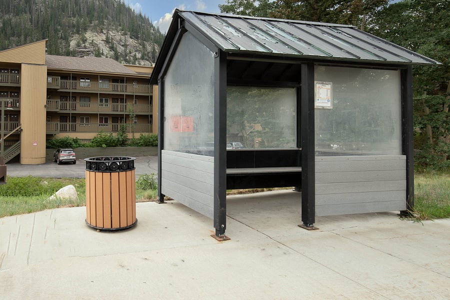 Summit State bus stop in front of condo