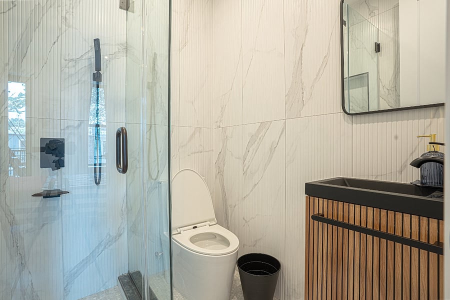 Bathroom 2 with marble walk-in shower