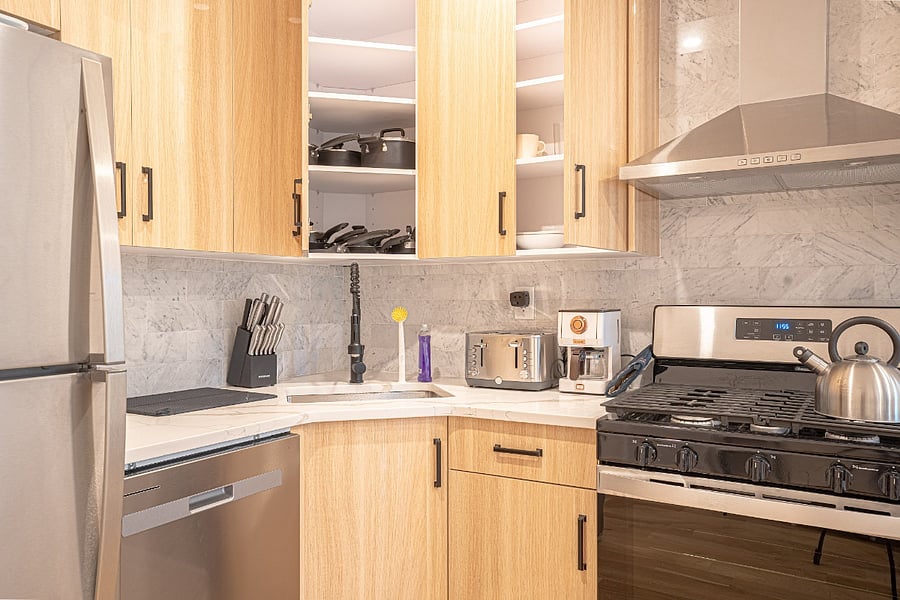 Kitchen detail - marble backsplash and coffee station