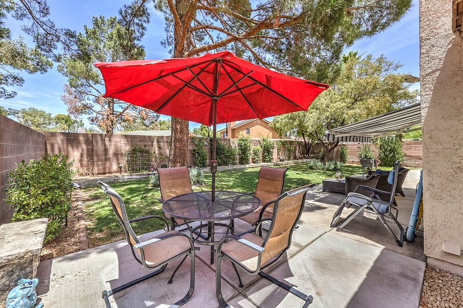Included table, chairs with umbrella for outdoor dining
