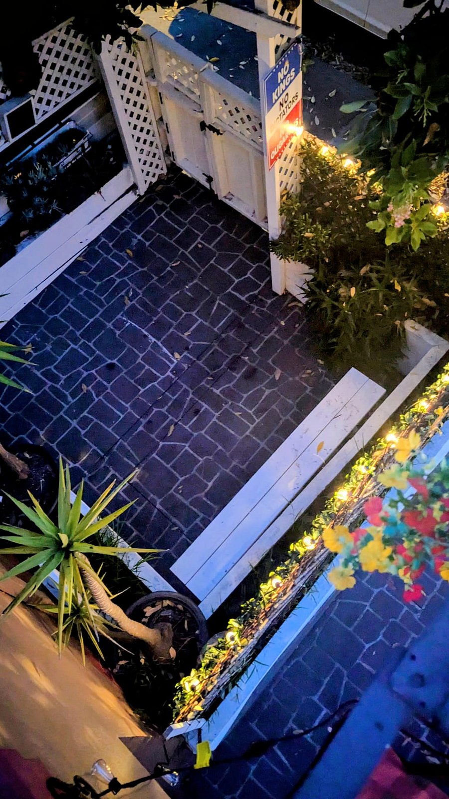 Courtyard at night looking from Living room balcony