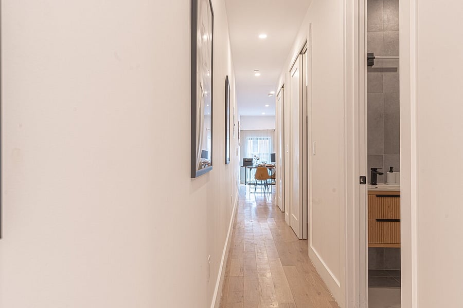 Welcoming entry hall opening to the bedroom and bath  easy flow throughout.
