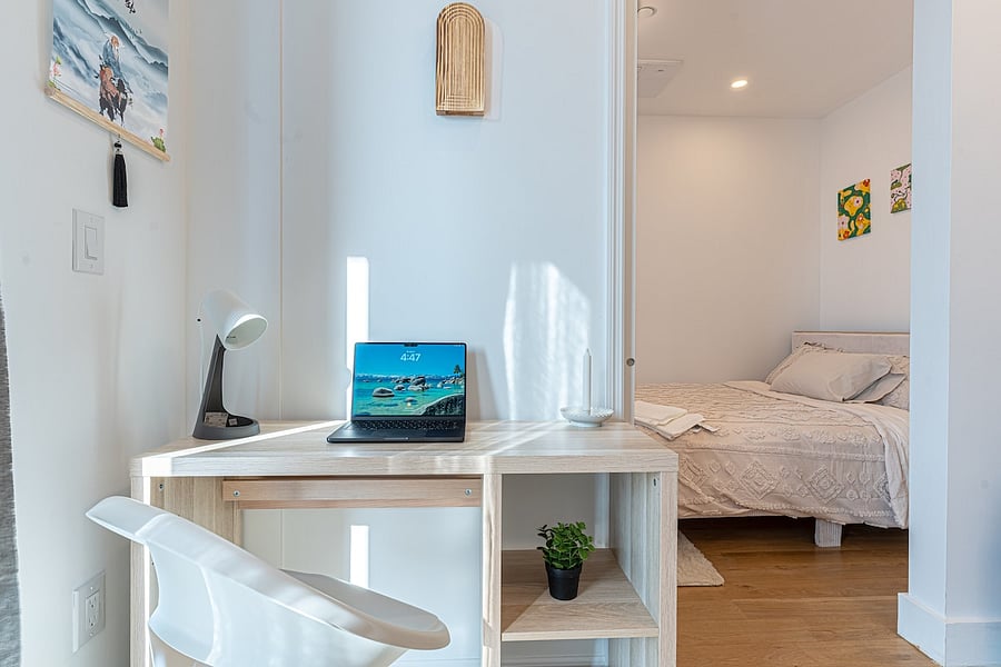 Open-concept living and sleeping space a smart, stylish layout.