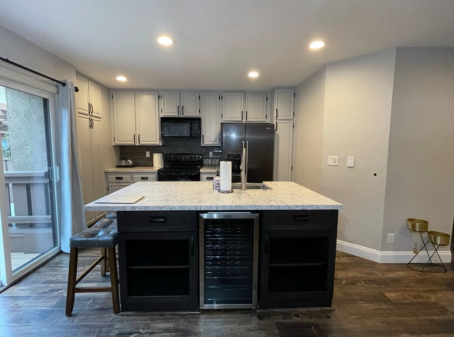 Kitchen island with wine fridge