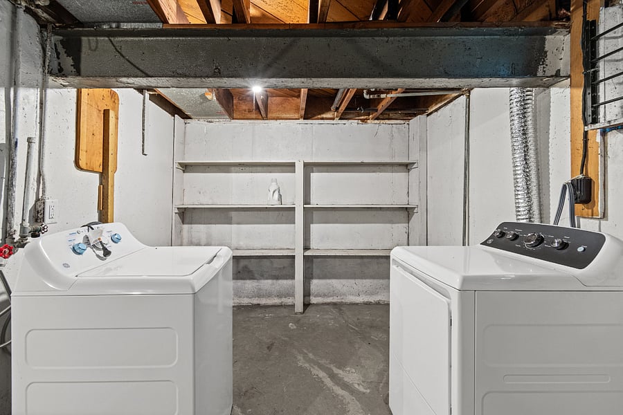 Basement laundry. No laundromat runs, ever. Your own full size washer and dryer in a private, lockable laundry area, on your schedule.