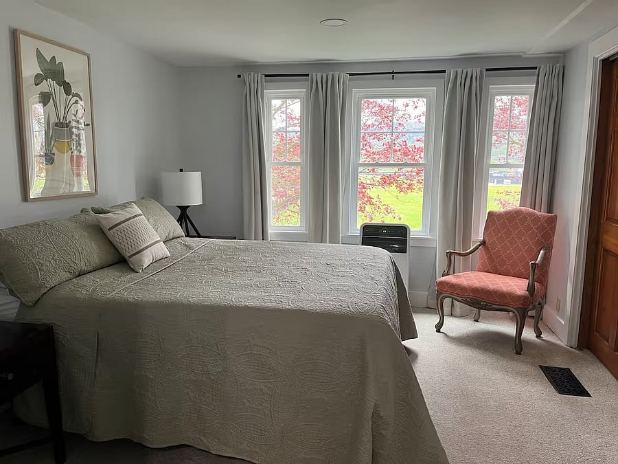 Bedroom 1: Queen bed with closet