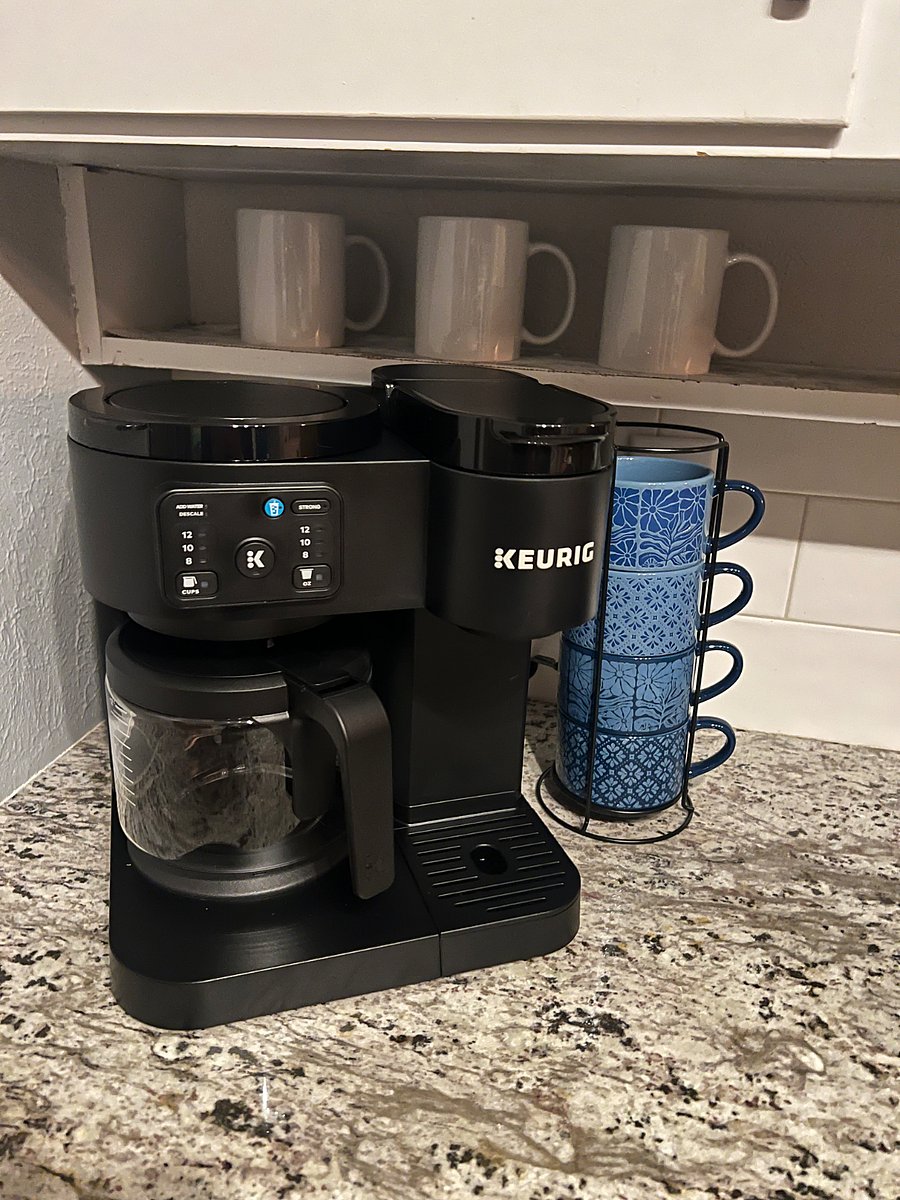 Coffee station equipped for both a pot of coffee and a quick cup!