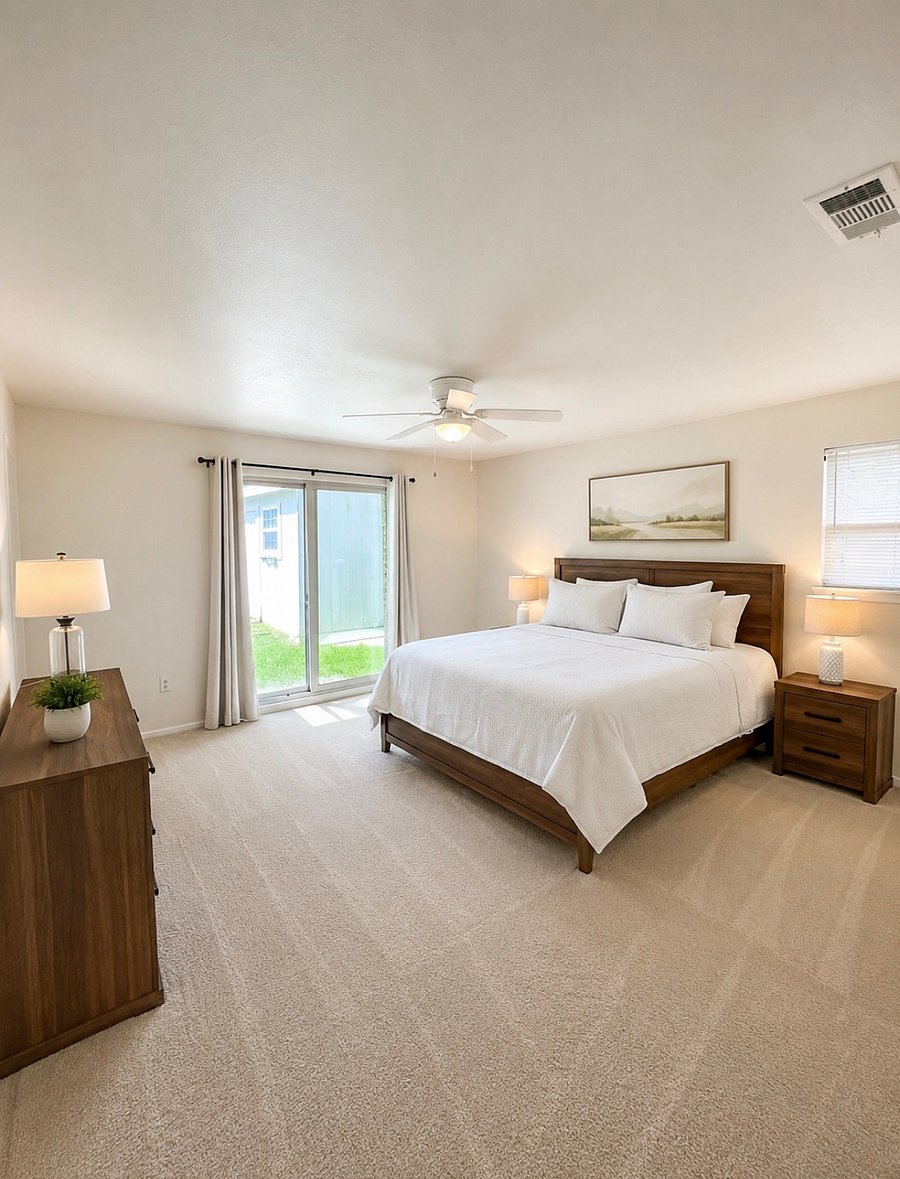 Warm and breezy master bedroom with King bed, dresser, closet, nightstands on each bedside, and a Jack & Jill bathroom! It gets amazing light and has blackout curtains for early evenings or taking a nap.