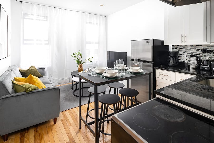 Fully equipped kitchen with full-size fridge and stove