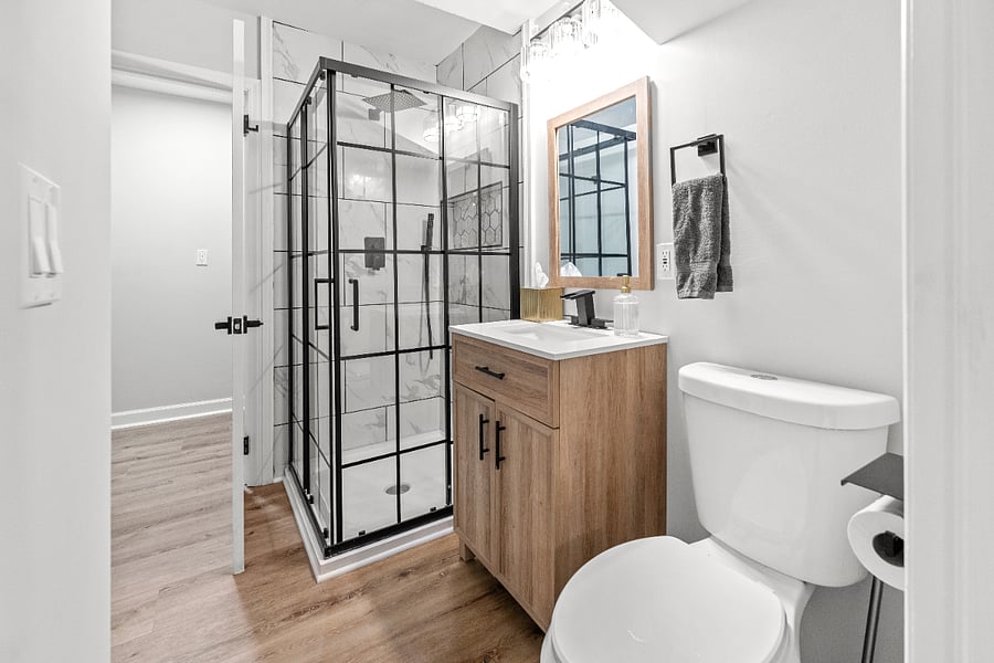 Full Bathroom with washer and dryer.