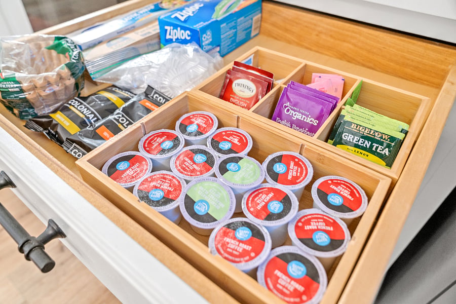 We intially stock coffee, tea, etc.  for about 2 weeks.  After this runs out you will need to restock.