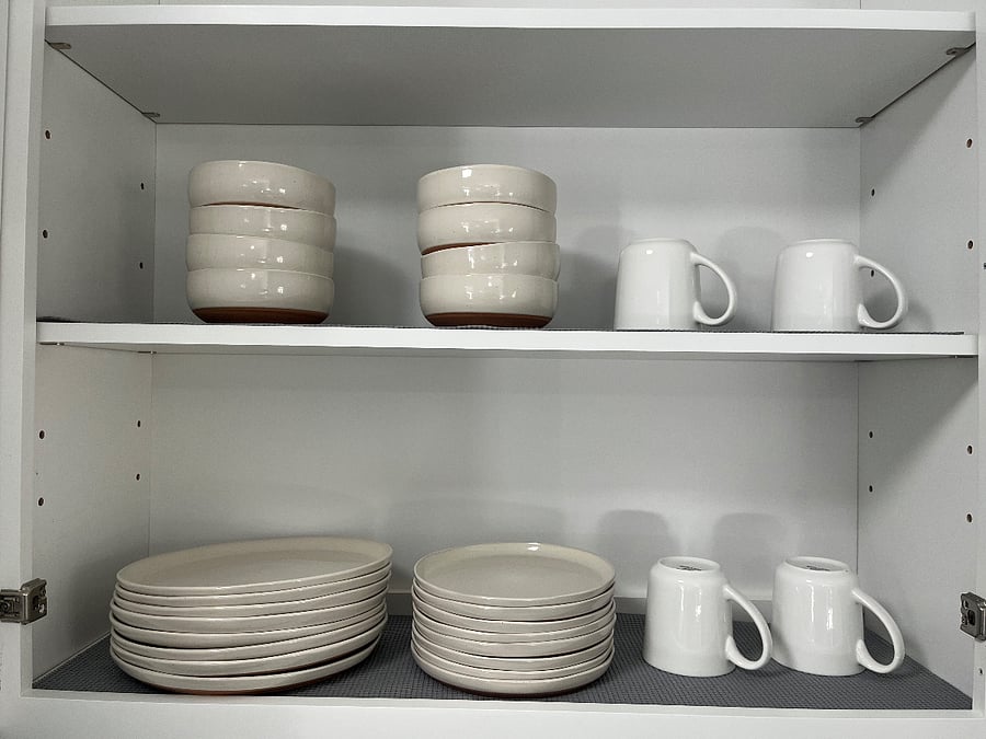 Plates, bowls, coffee cups, wine glasses, large and small glassware.