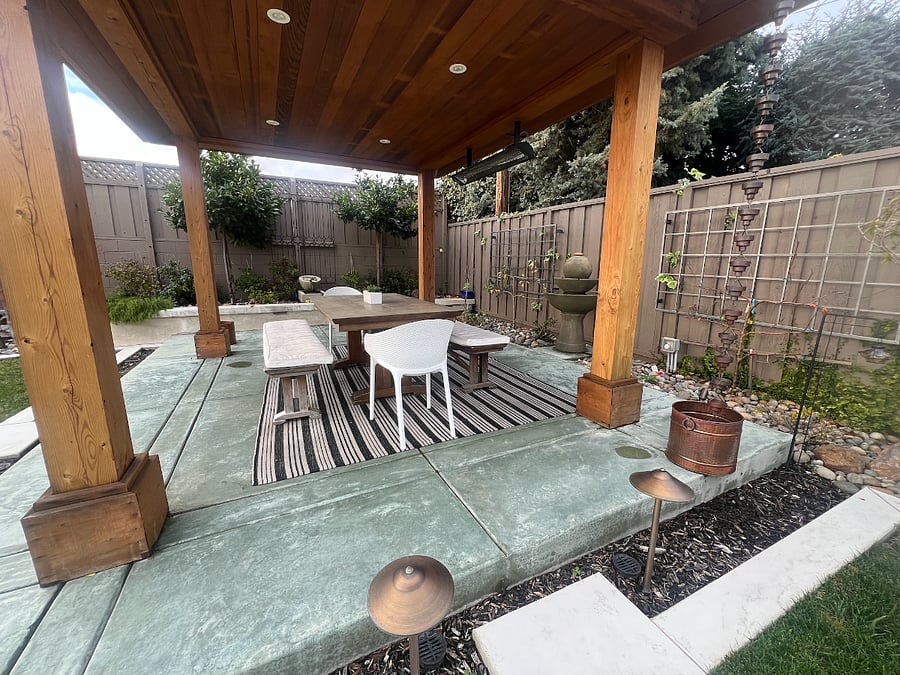 Outdoor seating for work or enjoying a meal.