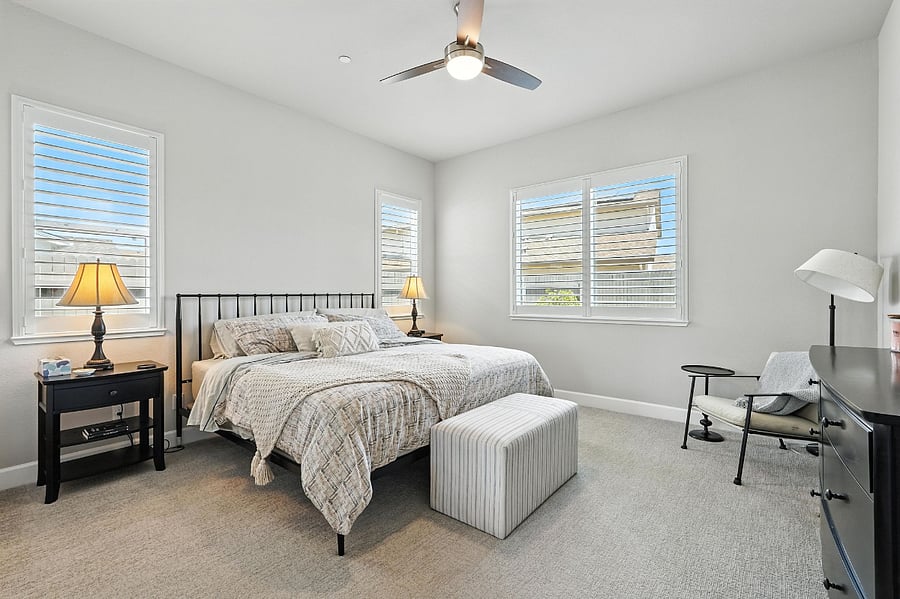 Master Bedroom - King Bed, nightstands w/ lamps, Chair & Bench for sitting