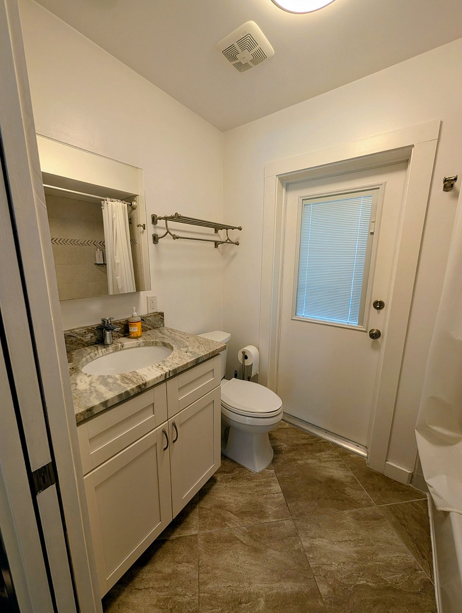 Private bathroom that leads out to the pool