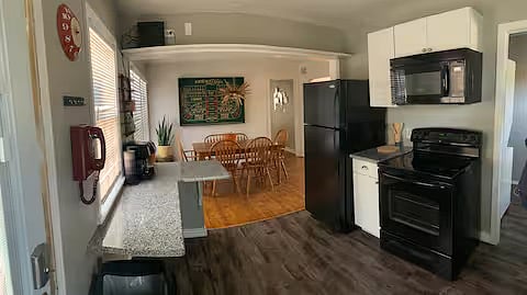 Kitchen- fridge/freezer, microwave and stove/oven combo