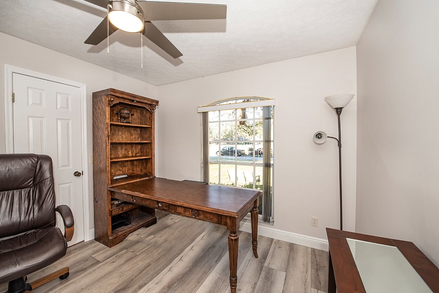 Spacious office with large office funiture.