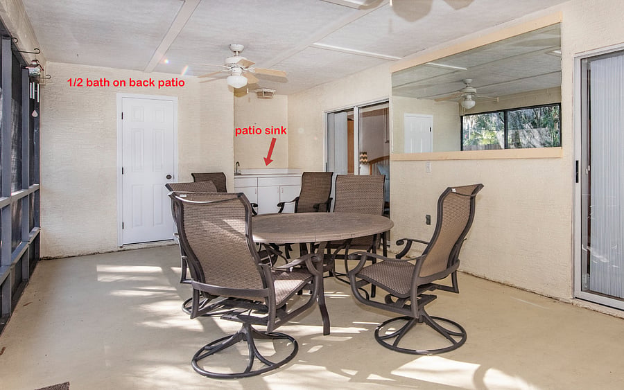 Screened patio wet bar and half bath
