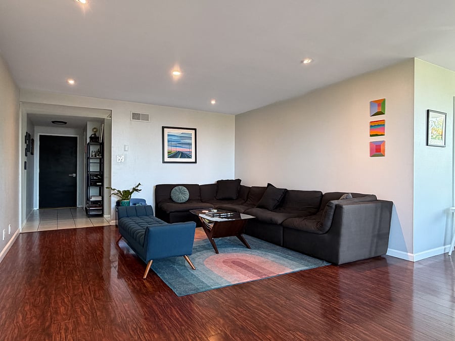 Front door and living room