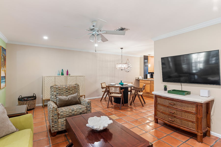 View from living room into dining area
