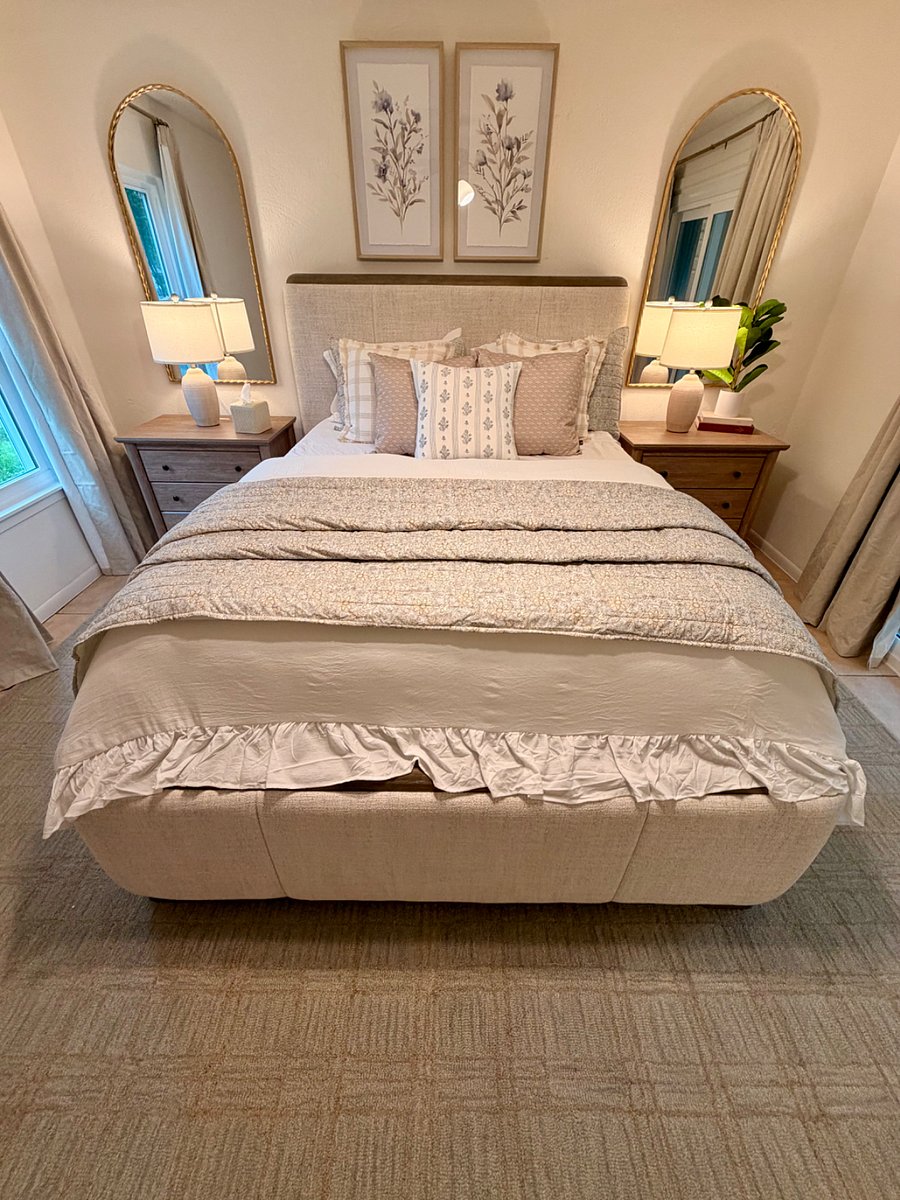 Master bedroom features black out curtains and white noise machine with a Smart TV