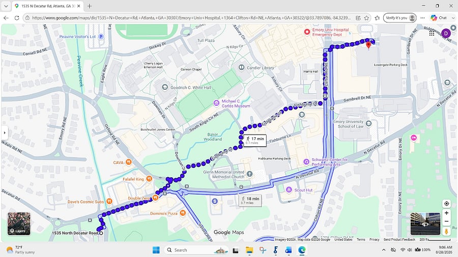 A short and pleasant 17-minute walk to Emory University Hospital