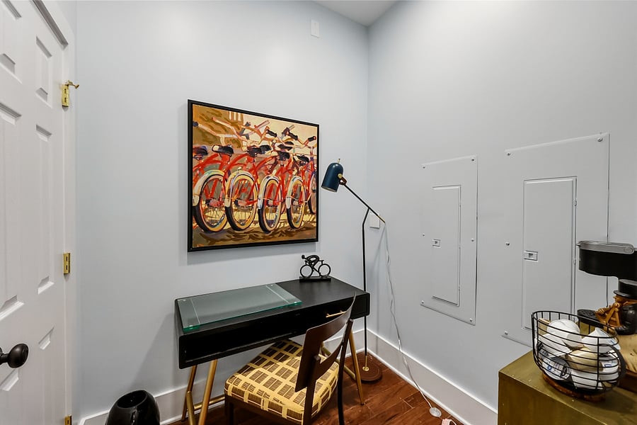 There is a dedicated laptop space with Keurig in the foyer. (Note: Both the upstairs and downstairs have access to this space. It is not exclusive to the Bell-Smith Suite.)
