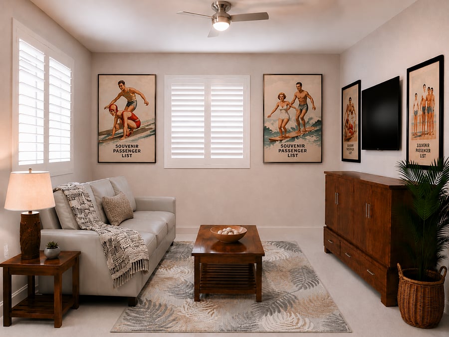 Bedroom #3 can be used as a TV room, or the cabinet bed can be used to provide a queen-sized bed. Bathroom #3 is just outside the door.