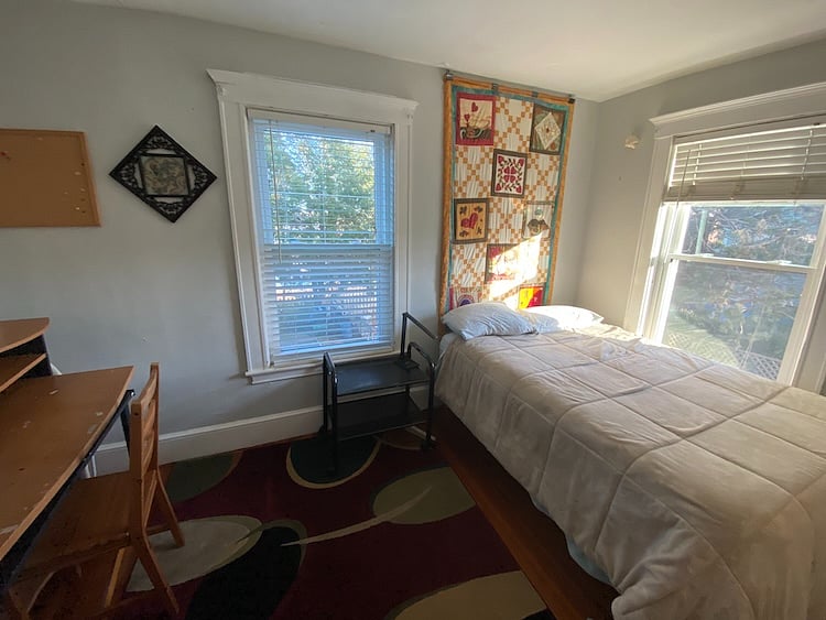 back bedroom faces yard, double bed