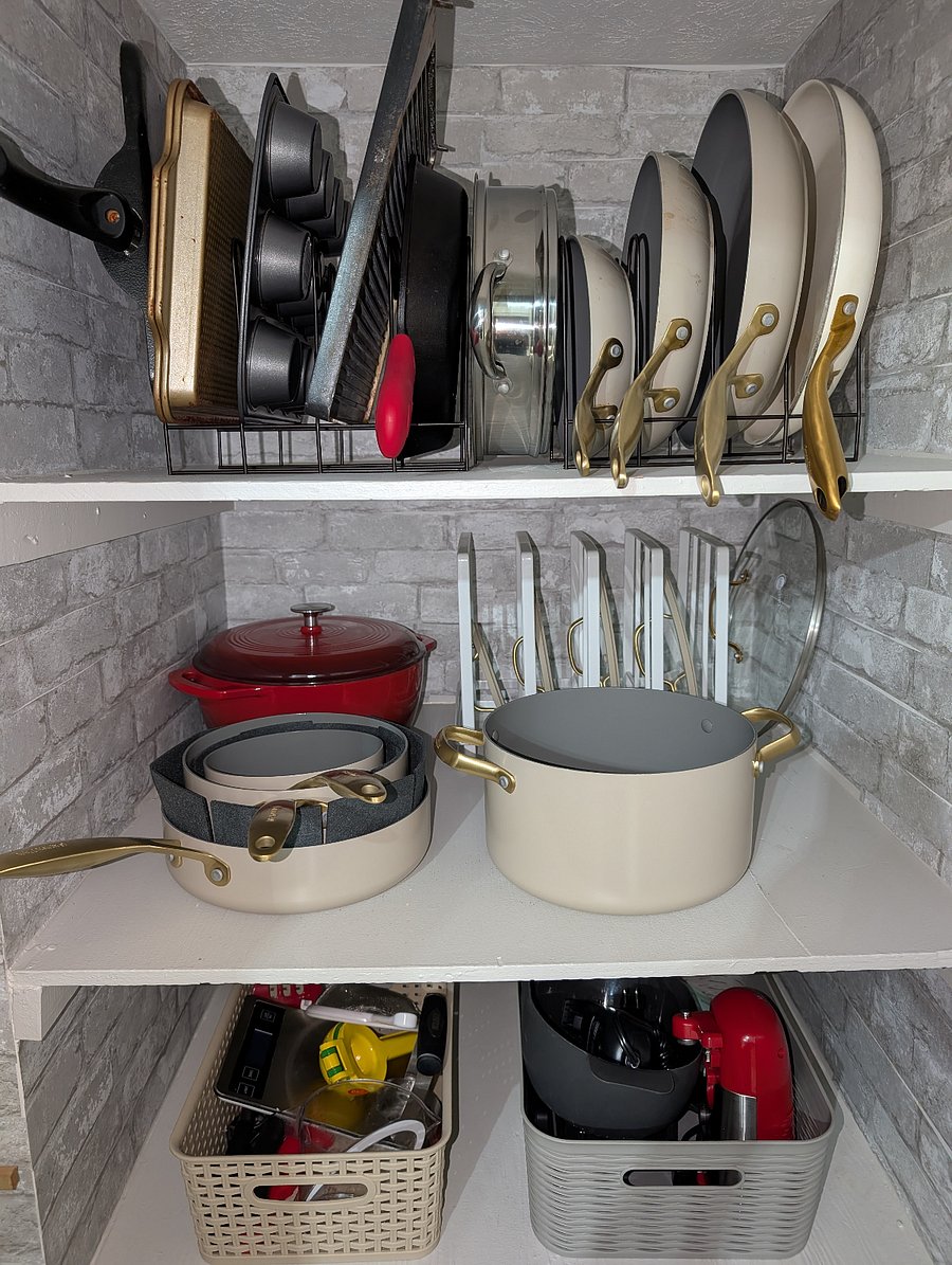 many pots and pans in the pantry!