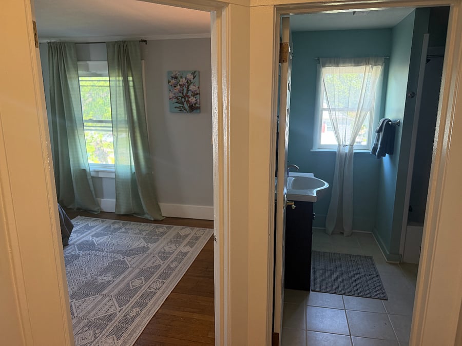 View into 2nd floor bedroom and bathroom
