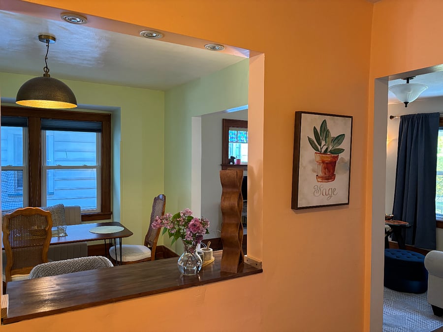 View from side entrance into Kitchen and Living room