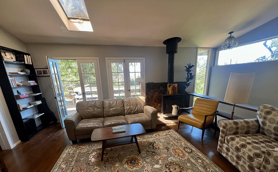 Living room with French doors to the deck
