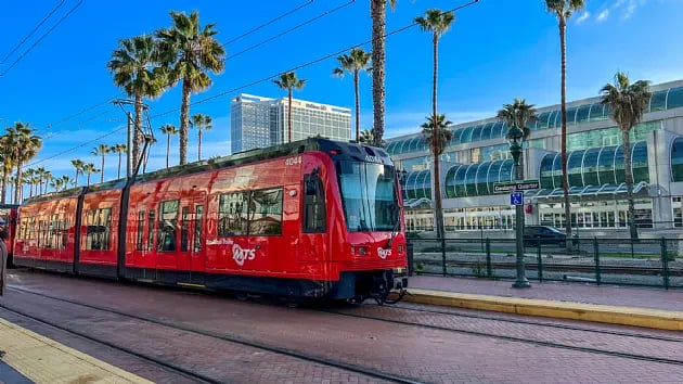 San Diego Trolley at Westfield Shopping Mall. Another stop near Whole Foods nearby.