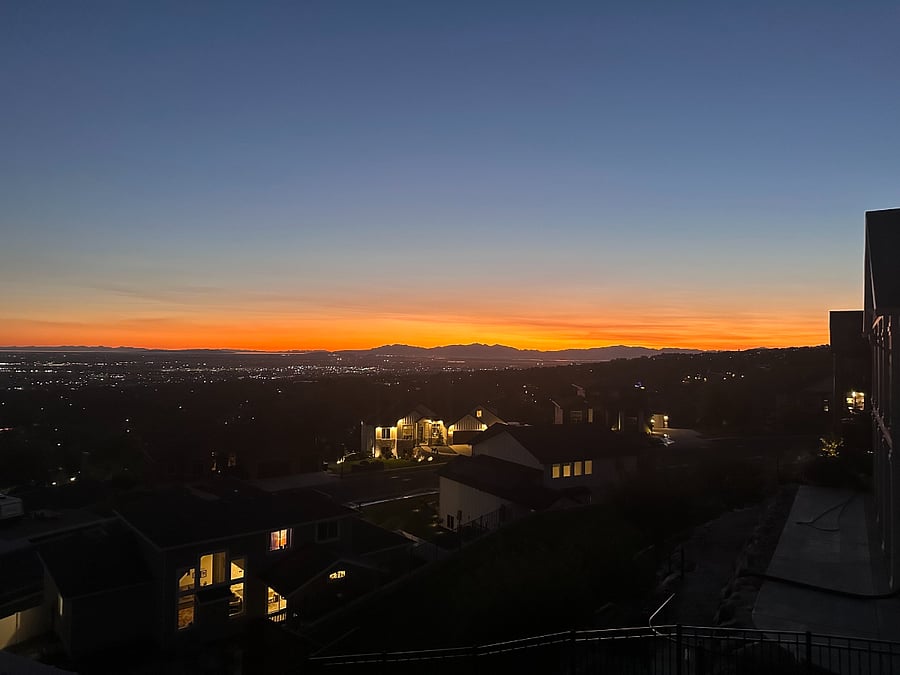 Enjoy spectacular sunsets as the valley glows beneath the Wasatch Mountains.